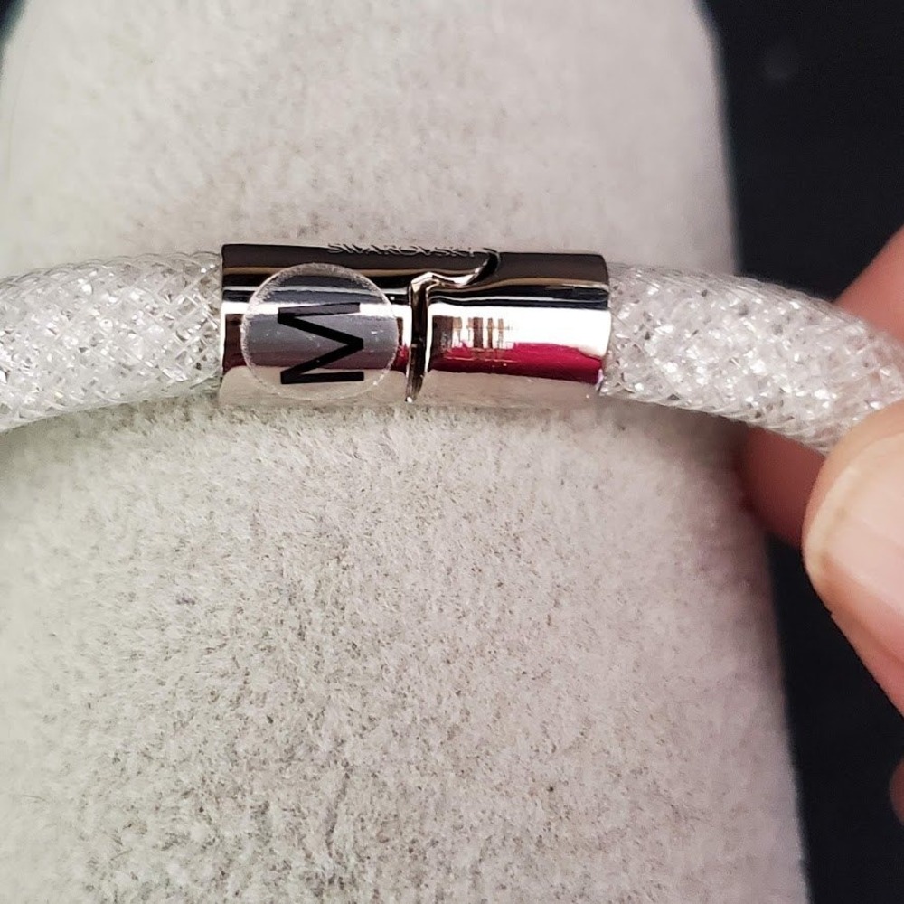 Swarovski Stardust Double Wrap Bracelet White Crystal Mesh Magnetic Clasp Size M - Picture 9 of 11